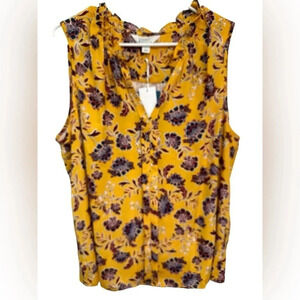 NWT Market Spruce XXL Tank Top Yellow Floral Mixed Material V-Neck Sleeveless